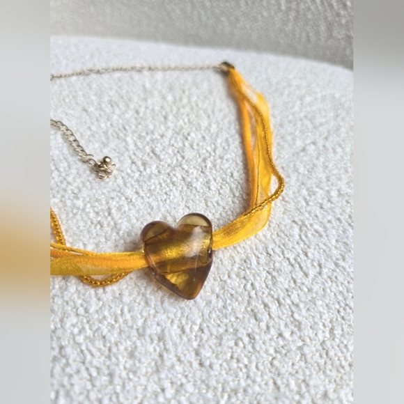 NWT Free People, Ribbon and Beaded Heart Choker, Marigold -NEW! - Picture 3 of 6
